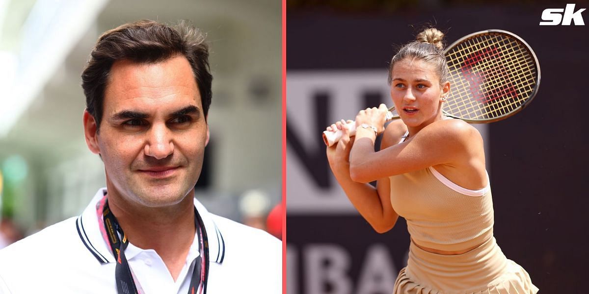 Roger Federer (L) and Marta Kostyuk (R)