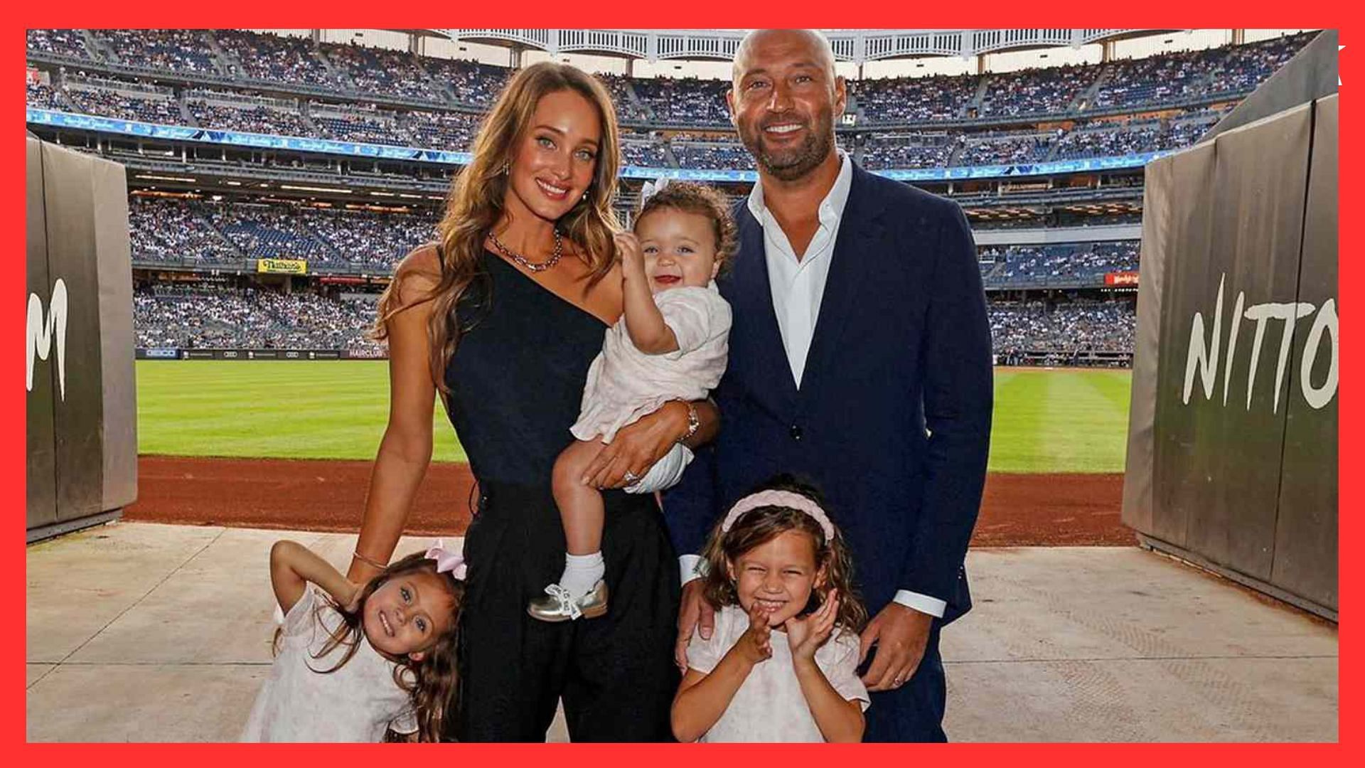 Derek Jeter and his wife Hannah Jeter, with their daughters
