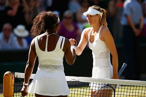 Serena Williams and Sharapova after their Wimbledon clash in 2015