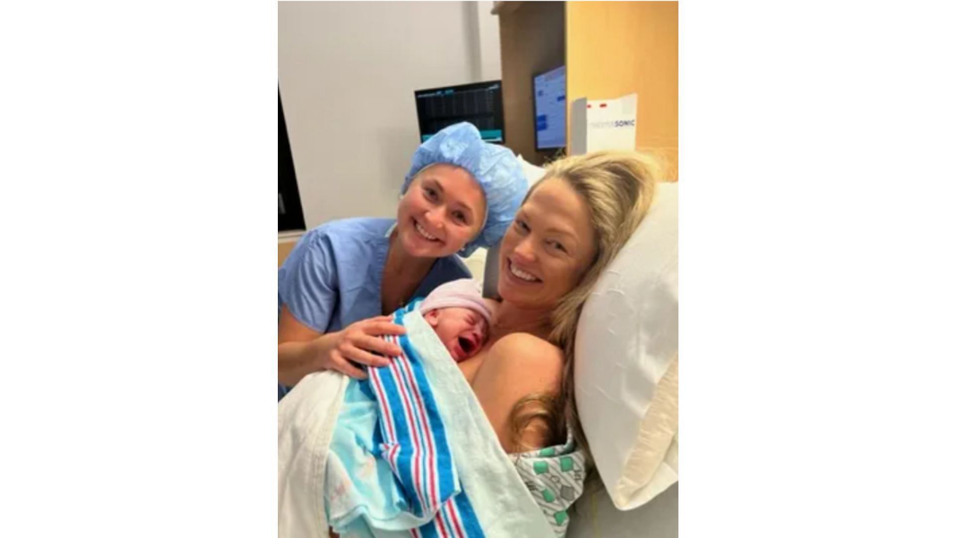 Allie LaForce with her sister and newborn son