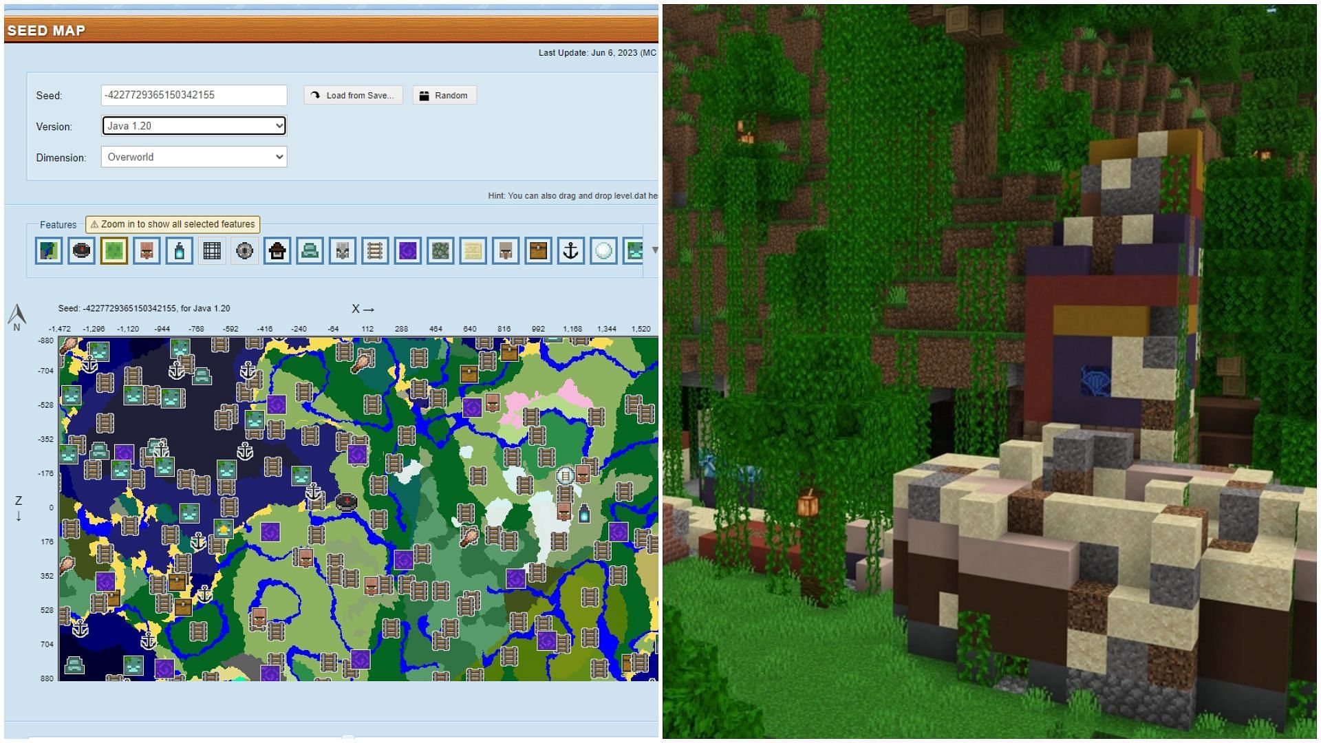 You can find every structure and biome in Minecraft 1.20 with the help of seed map (Image via Sportskeeda)