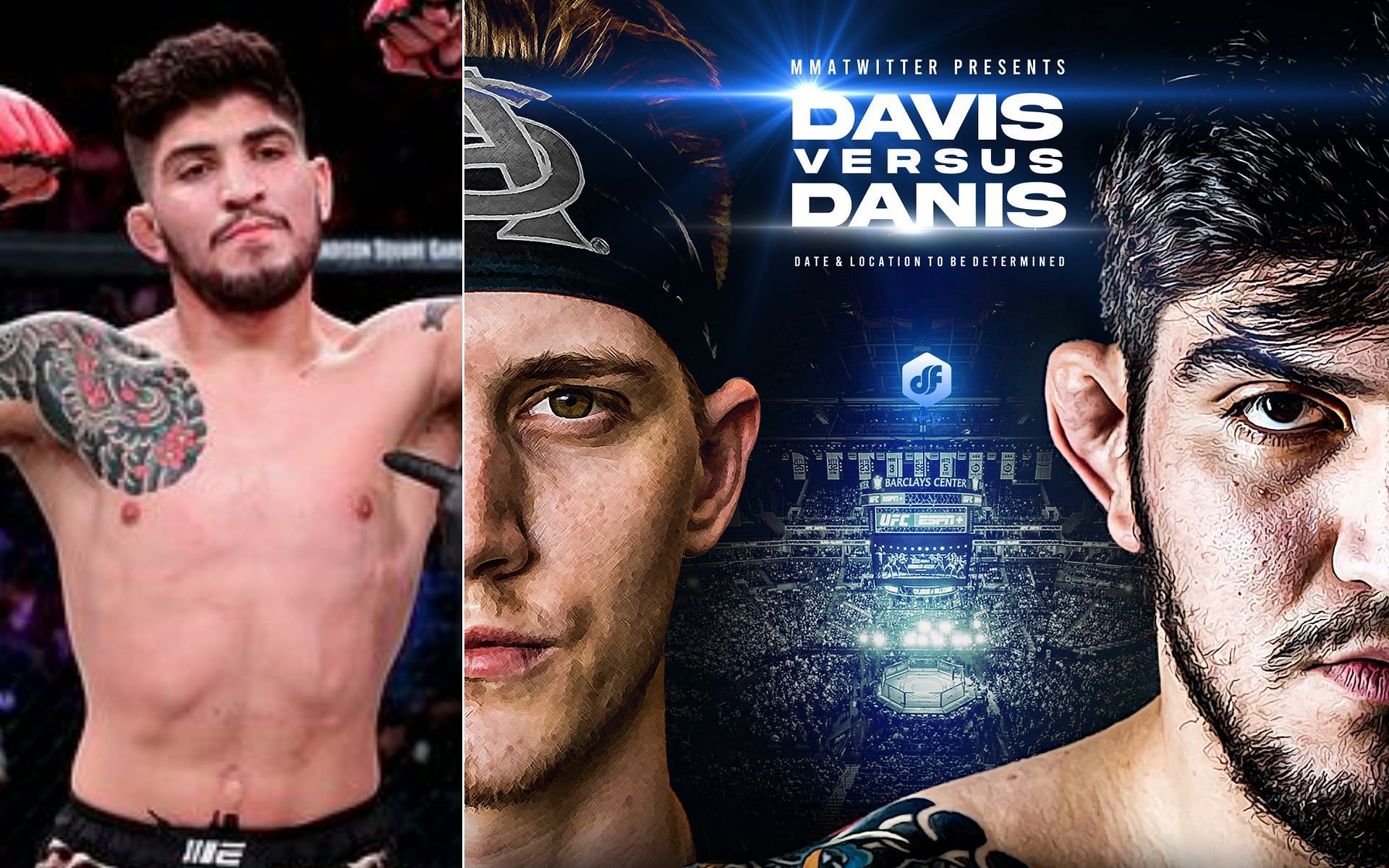 Dillon Danis [Left], and Danis vs. Ben Davis fan made poster [Photo credit: Bellator MMA, and @davefretz - Twitter]