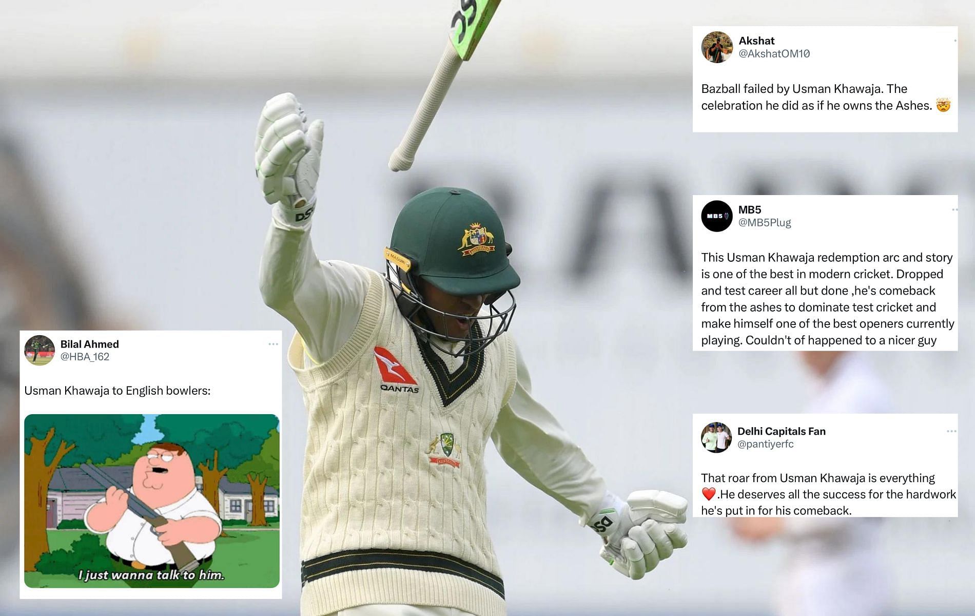 "The underdog" Fans erupt after Usman Khawaja hits splendid century