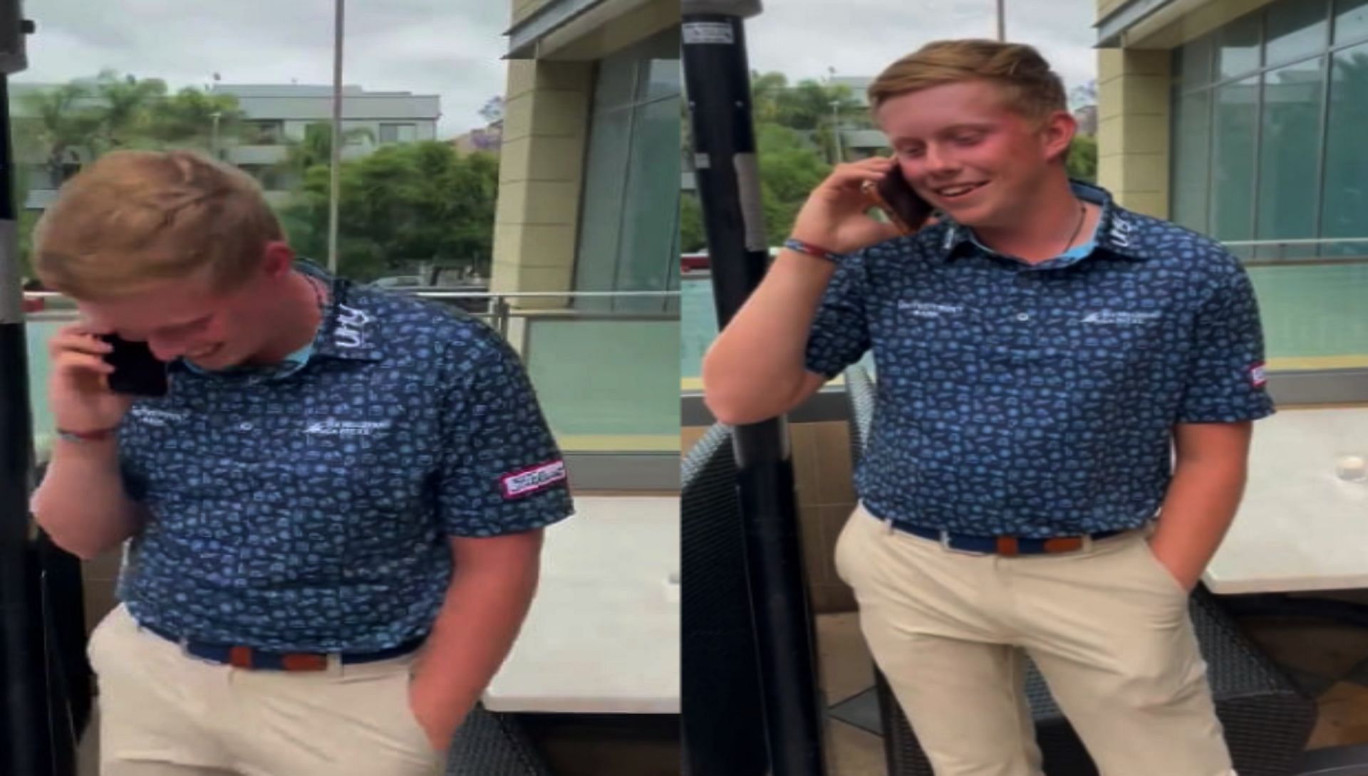 Maxwell Moldovan receiving the call to tell him he is in the U.S. Open (Image via Twitter @OhioStateMGOLF).