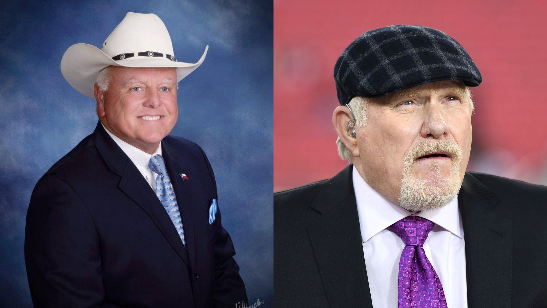 Texas politician Sid Miller (L) shares his feelings on NFL HOF QB Terry Bradshaw (R)