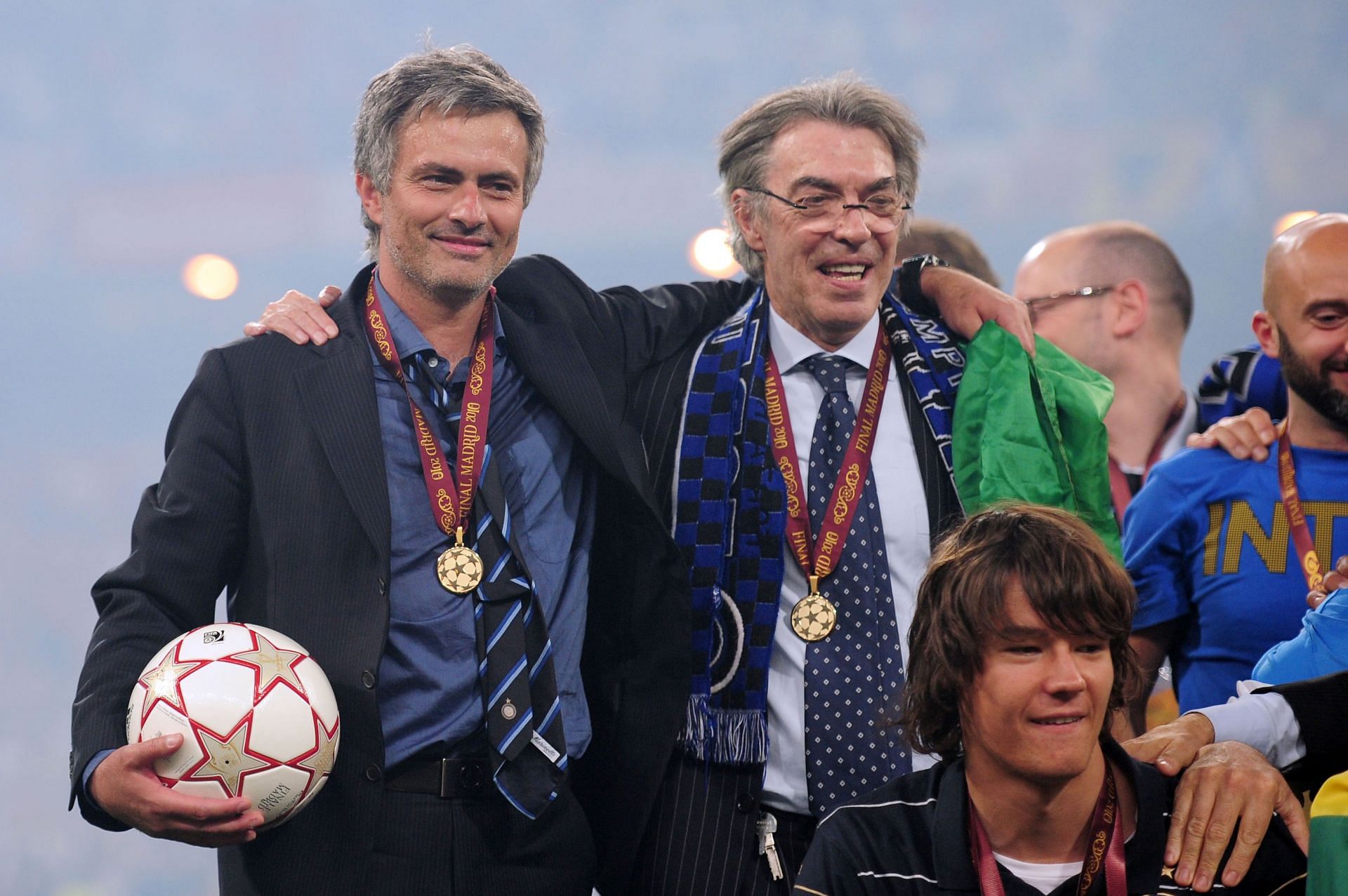Jose Mourinho (left) celebrates the Champions League final victory over Bayern Munich in 2010.