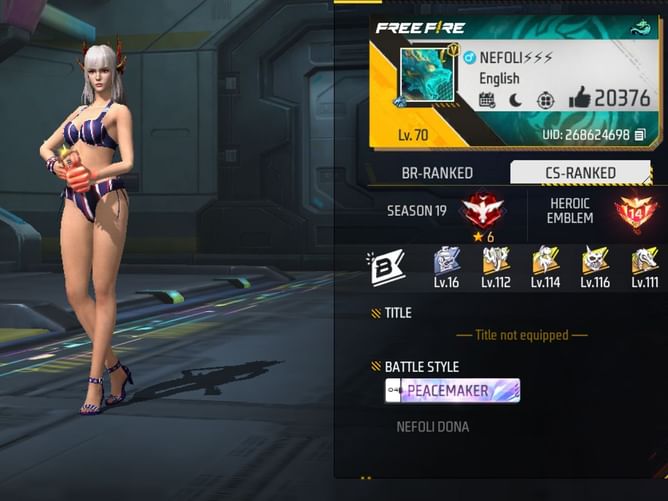 Nefoli's Free Fire ID, stats, rank, guild, and more