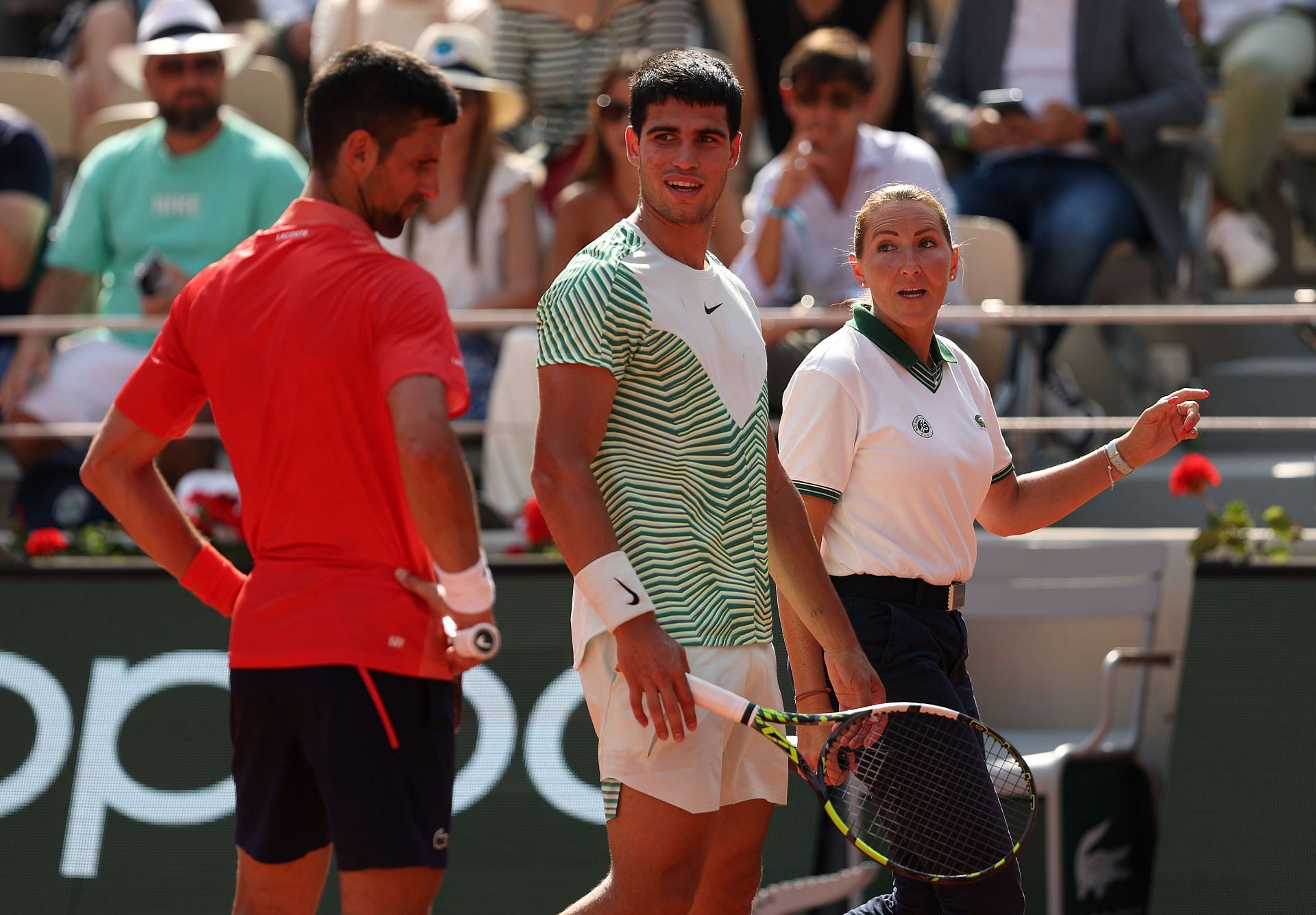 Novak Djokovic and Carlos Alcaraz in the 2023 French Open semifinal