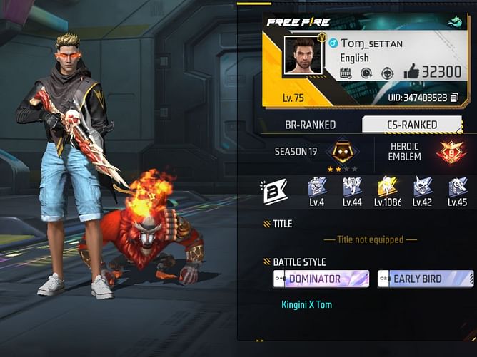 Tom Settan's Free Fire ID, stats, rank, guild, and more