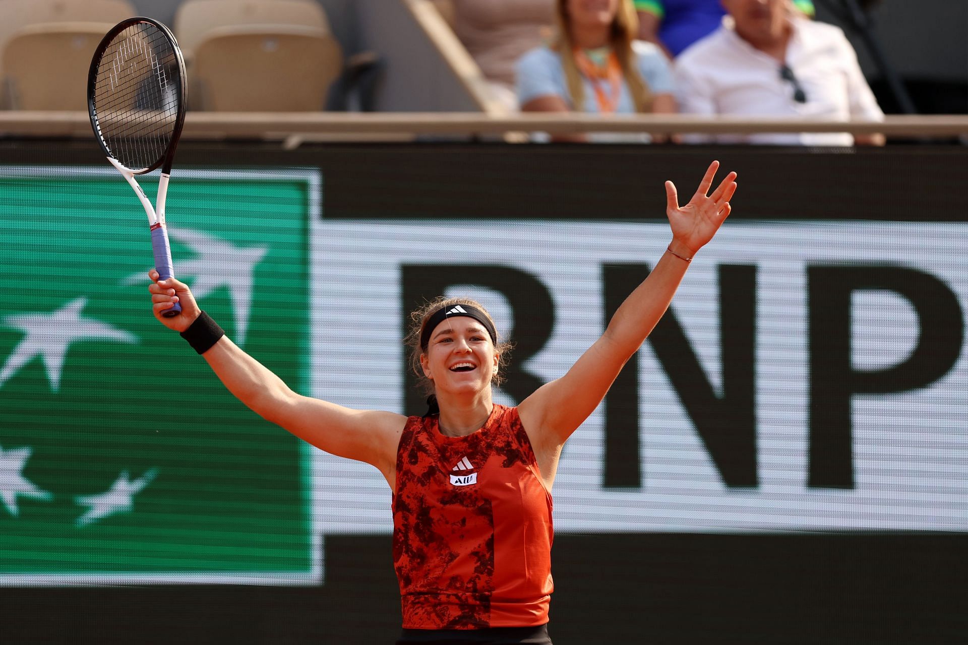 Karolina Muchova in action at the 2023 French Open - Day Twelve.