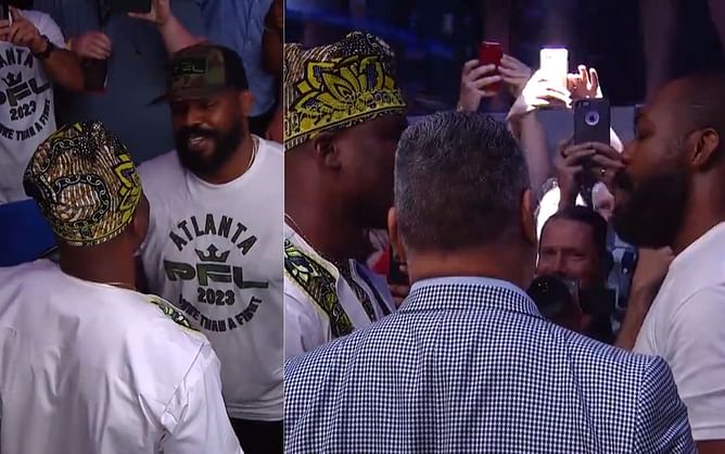 WATCH: Jon Jones and Francis Ngannou size each other up cage-side at PFL event