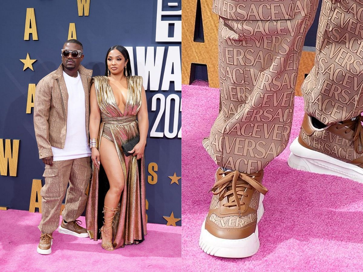 Here&#039;s a look at Ray J with his wife Princess Love at BET Awards 2023 and a closer look at his sneakers (Image via Getty Images)