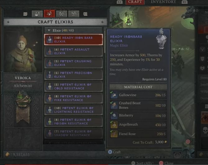 Diablo 4 Iron Barb Elixir: Types, recipe, effects, and more