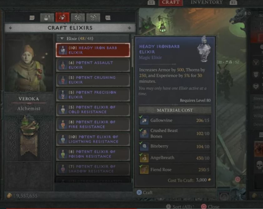 Diablo 4 Iron Barb Elixir Types, recipe, effects, and more