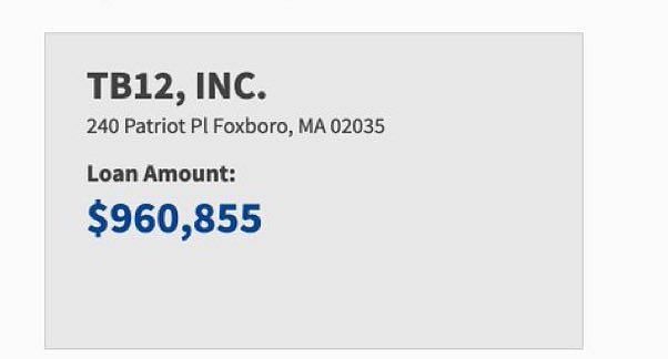 Tom Brady's company TB12 received more than $960,000 PPP loan