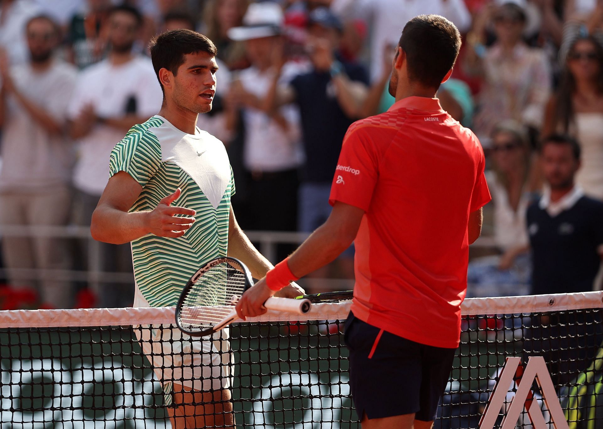 Carlos Alcaraz and Novak Djokovic at the 2023 French Open