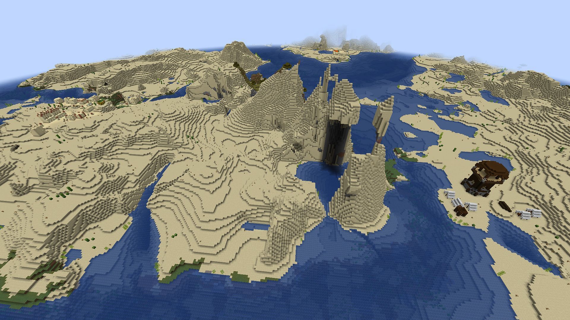 Этот сид Minecraft предлагает добычу в пустыне, аванпосты и археологические памятники (Изображение взято с Mojang)