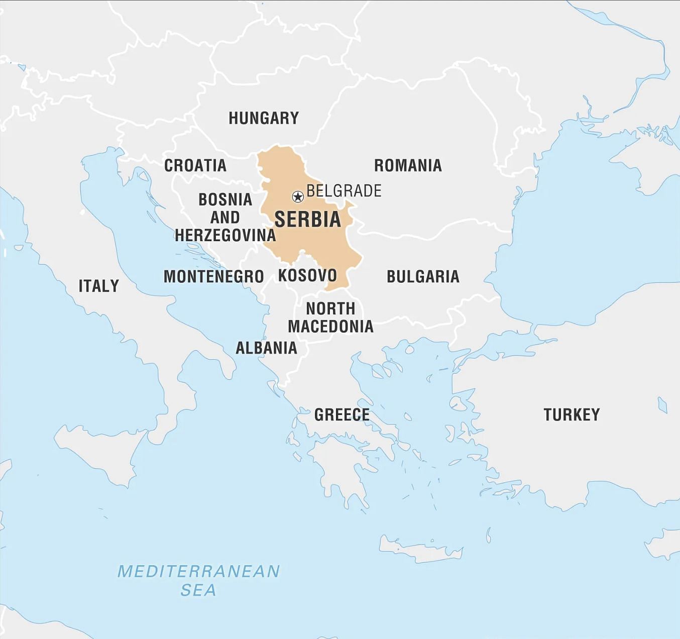 Serbia shown on the world map