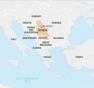 Serbia shown on the world map