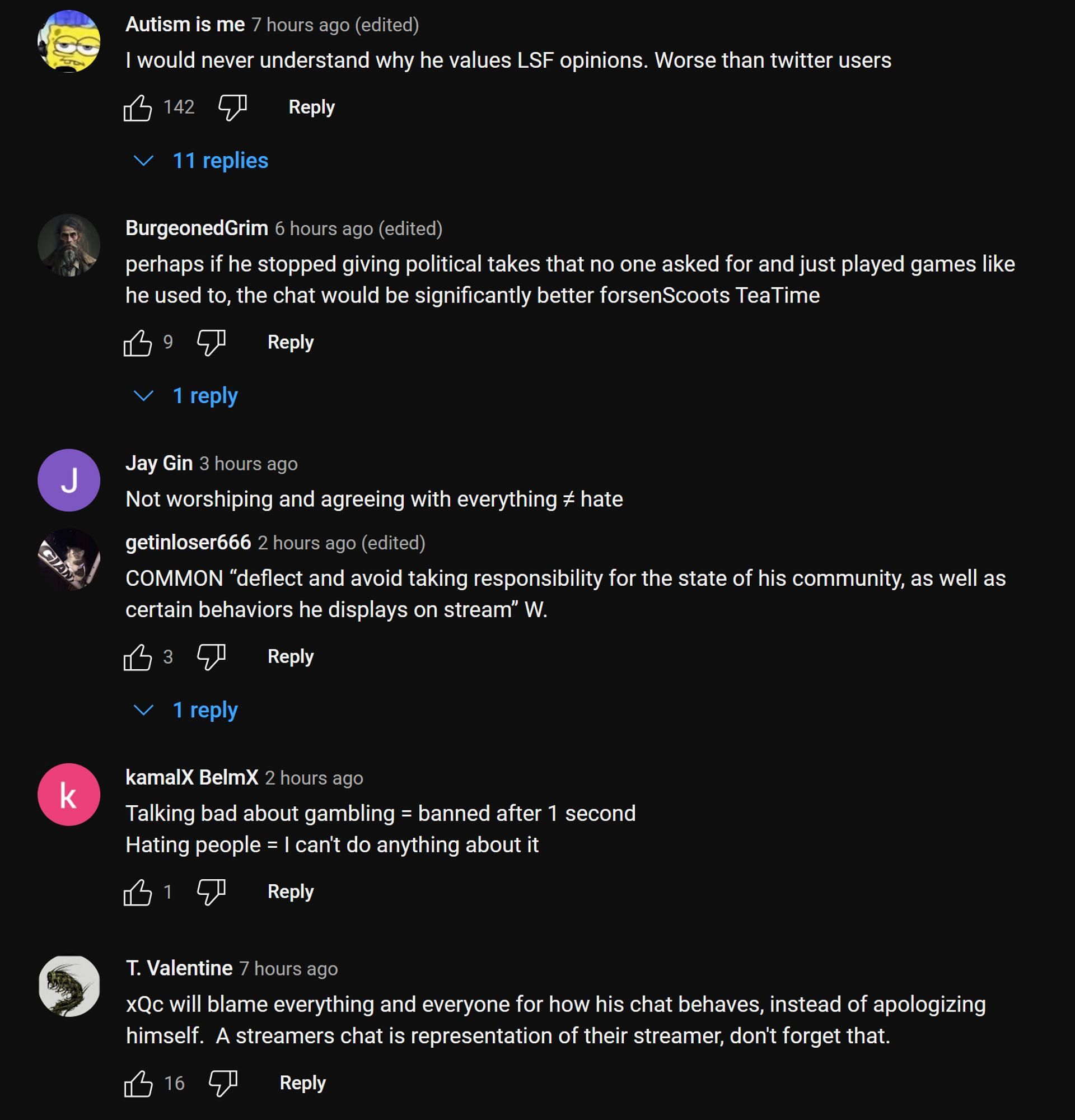 Fans in the YouTube comments section react to the streamer&#039;s clip (Image via xQc Clips/YouTube)