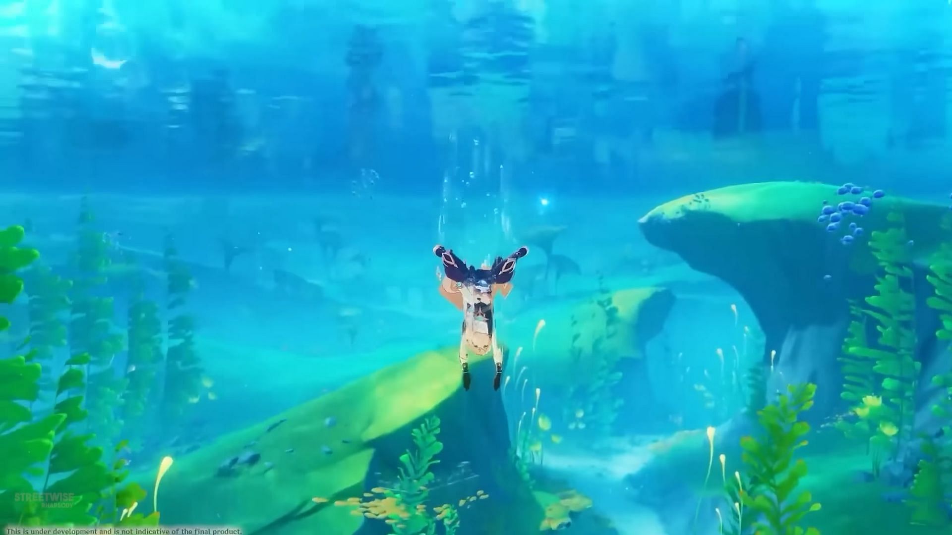 A screenshot of Aether diving underwater (Image via HoYoverse)