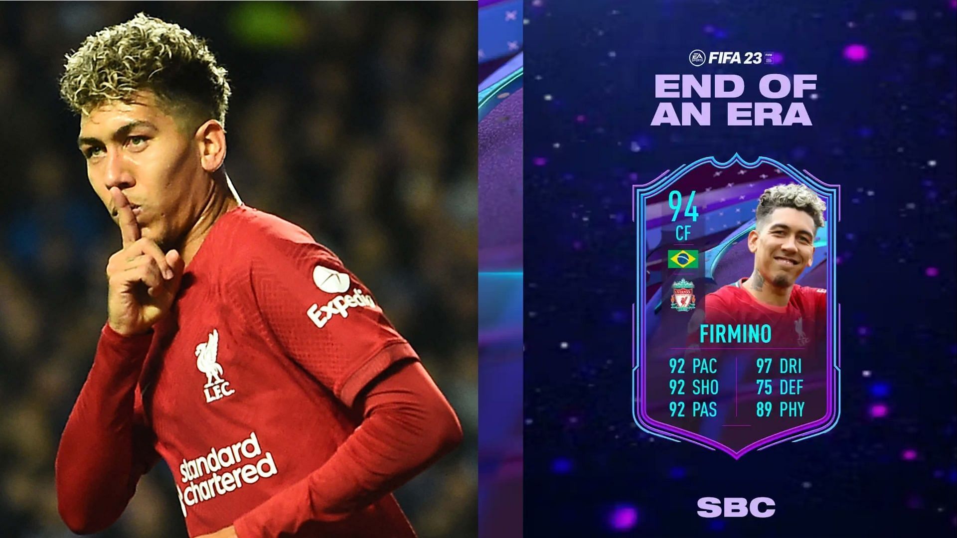 All information about the rumored Roberto Firmino End of an Era SBC in FIFA 23 (Images via Goal, Twitter/FIFAUteam)