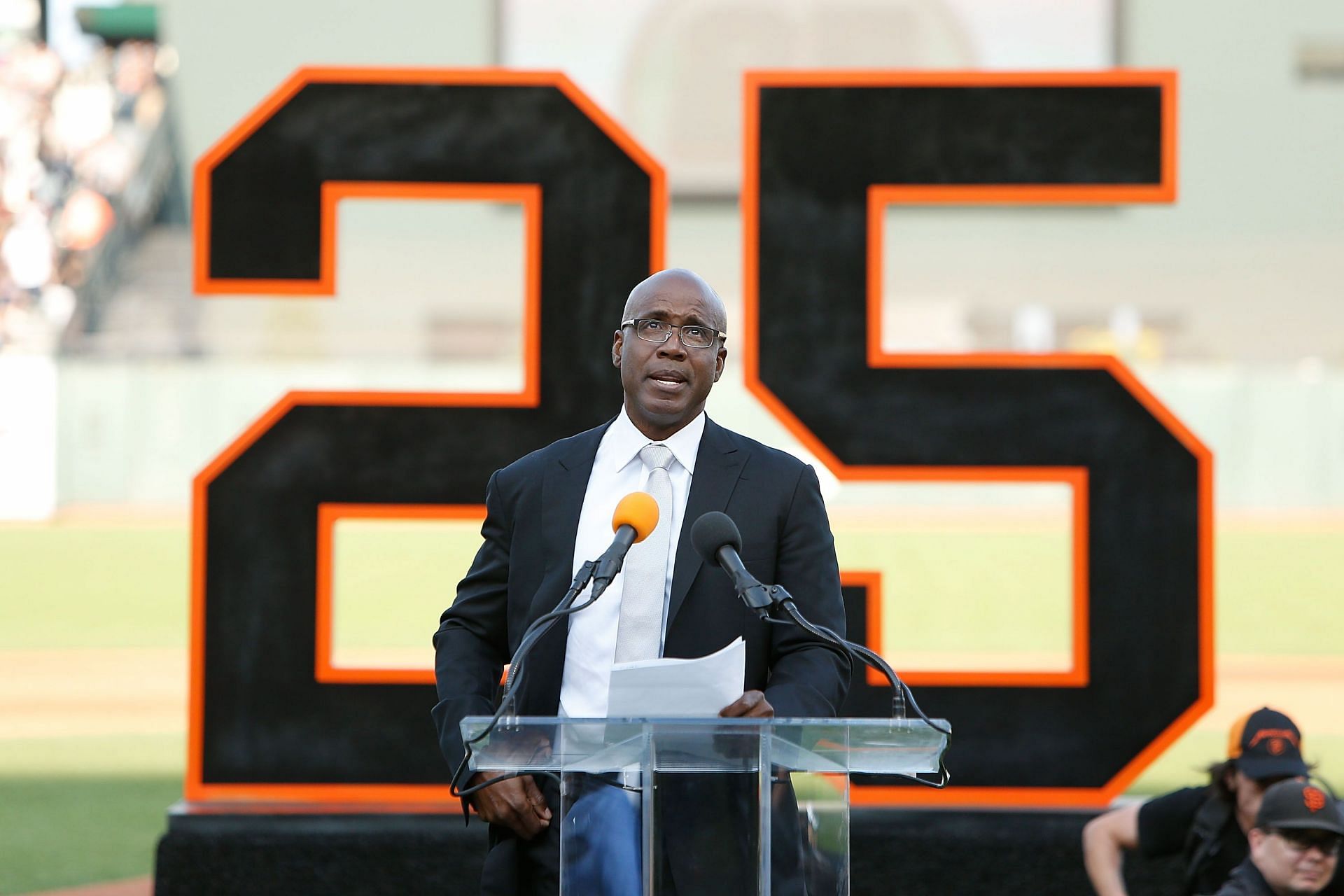Barry Bonds in San Francisco Giants Number 25 Retirement Ceremony