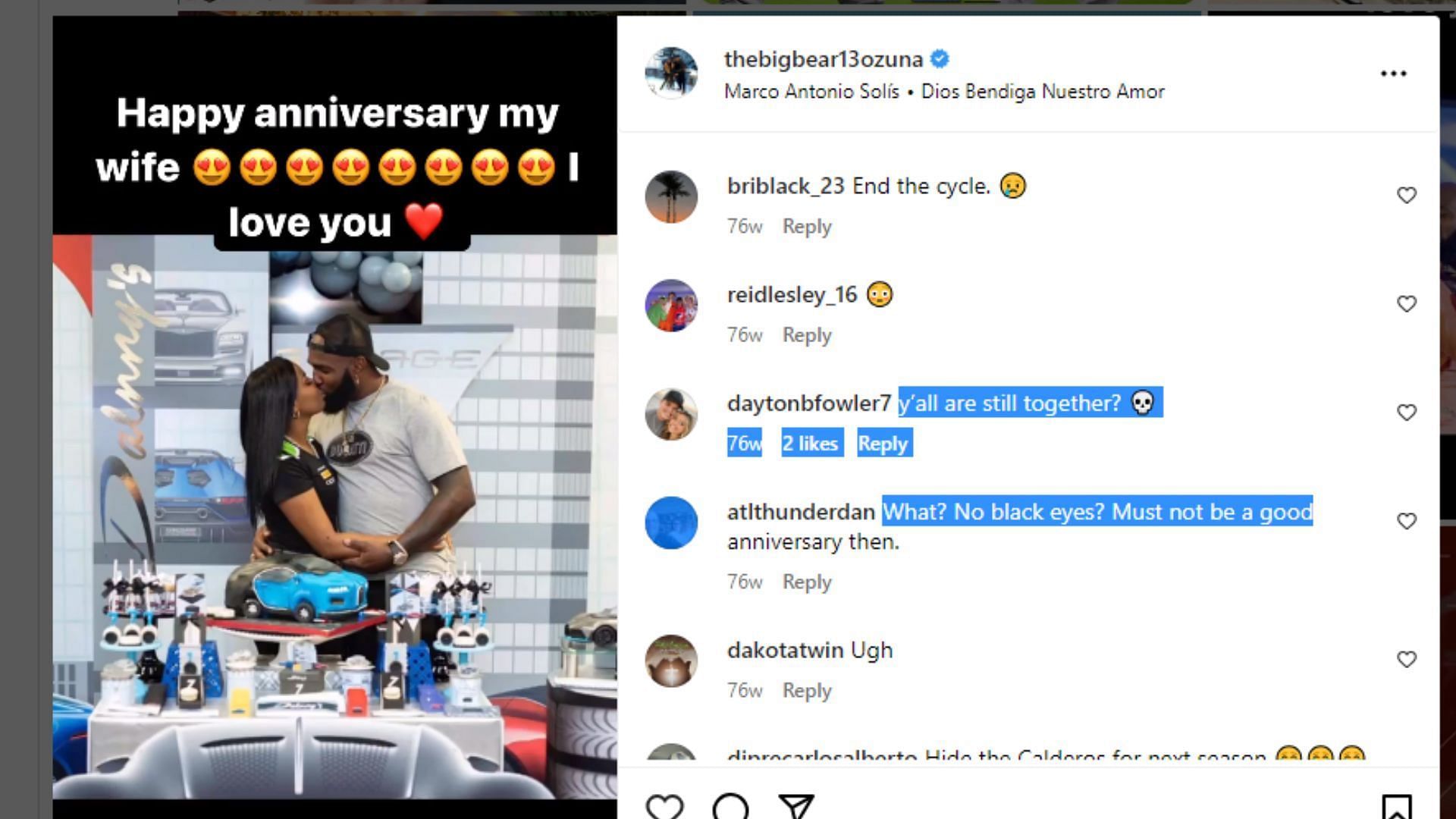 Marcell Ozuna Instagram post and comments