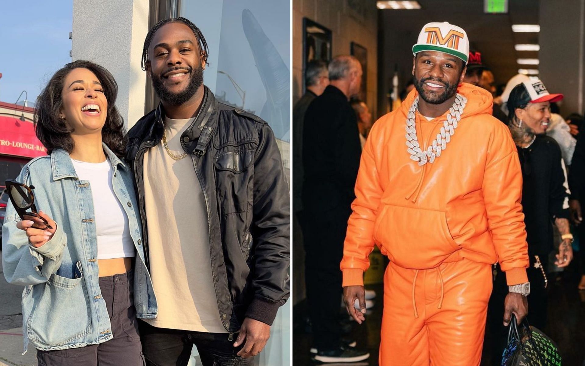 Rebecca Cruzz and Aljamain Sterling [Left] Floyd Mayweather [Right] [Images courtesy: @funkmastermma and @floydmayweather (Instagram)]