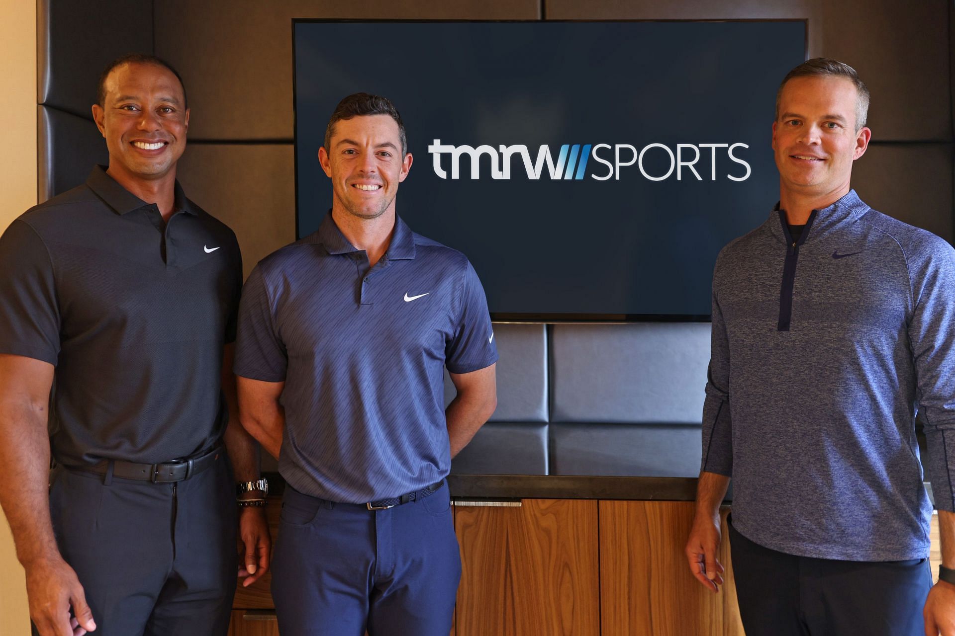 Cofounders Tiger Woods, Rory McIlroy and Founder, CEO Mike McCarley, TMRW Sports Group (Image via Business Wire)