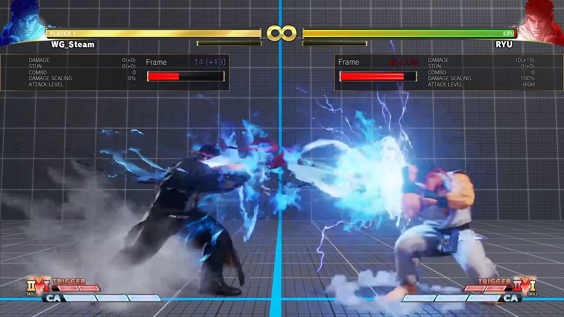 Executing an EX move in the training mode (Image via Capcom)