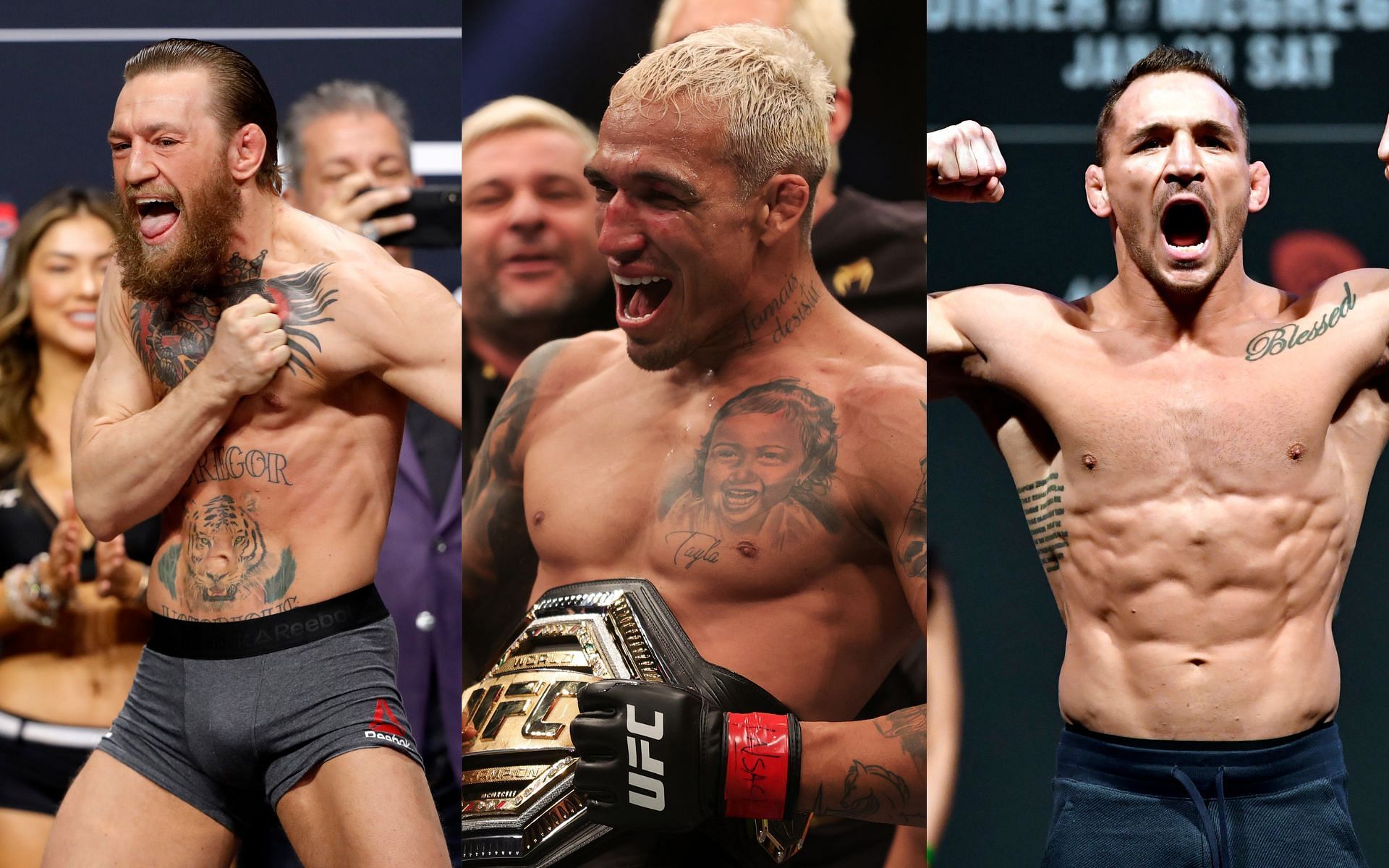 Conor McGregor (left), Charles Oliveira (center) and Michael Chandler (right) (Image credits Getty Images)