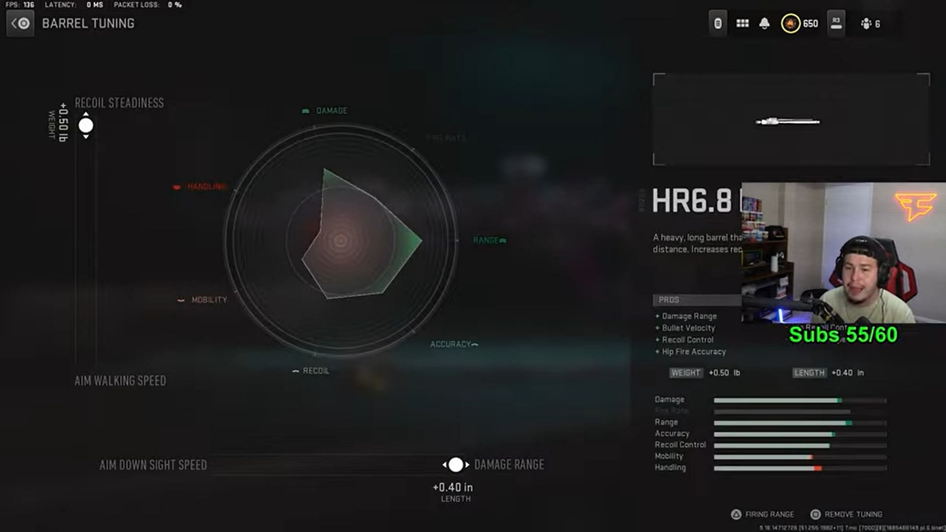 Tuning for HR6.8 Barrel (Image via Activision and YouTube/Desiire)