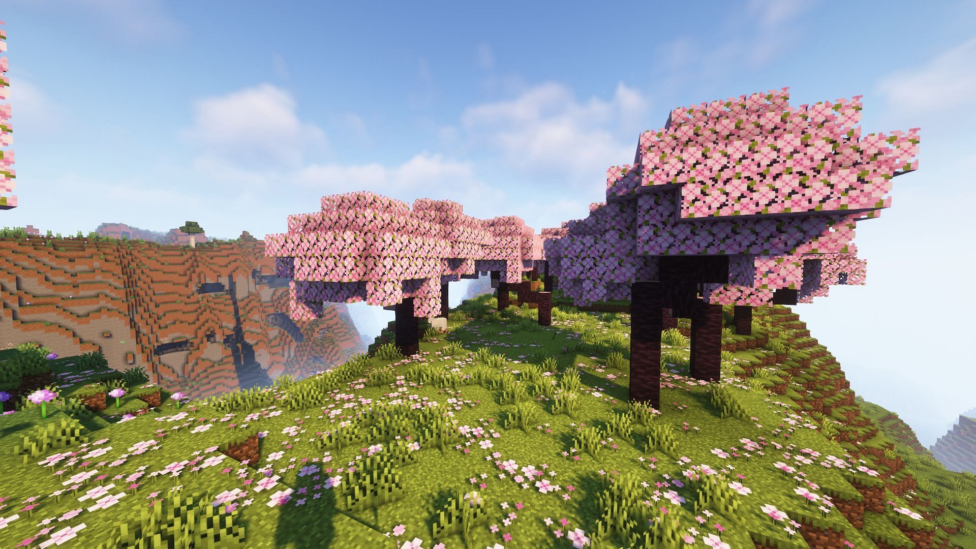 Cherry trees are brand-new features in the Cherry Blossom biome in Minecraft 1.20 update (Image via Mojang)