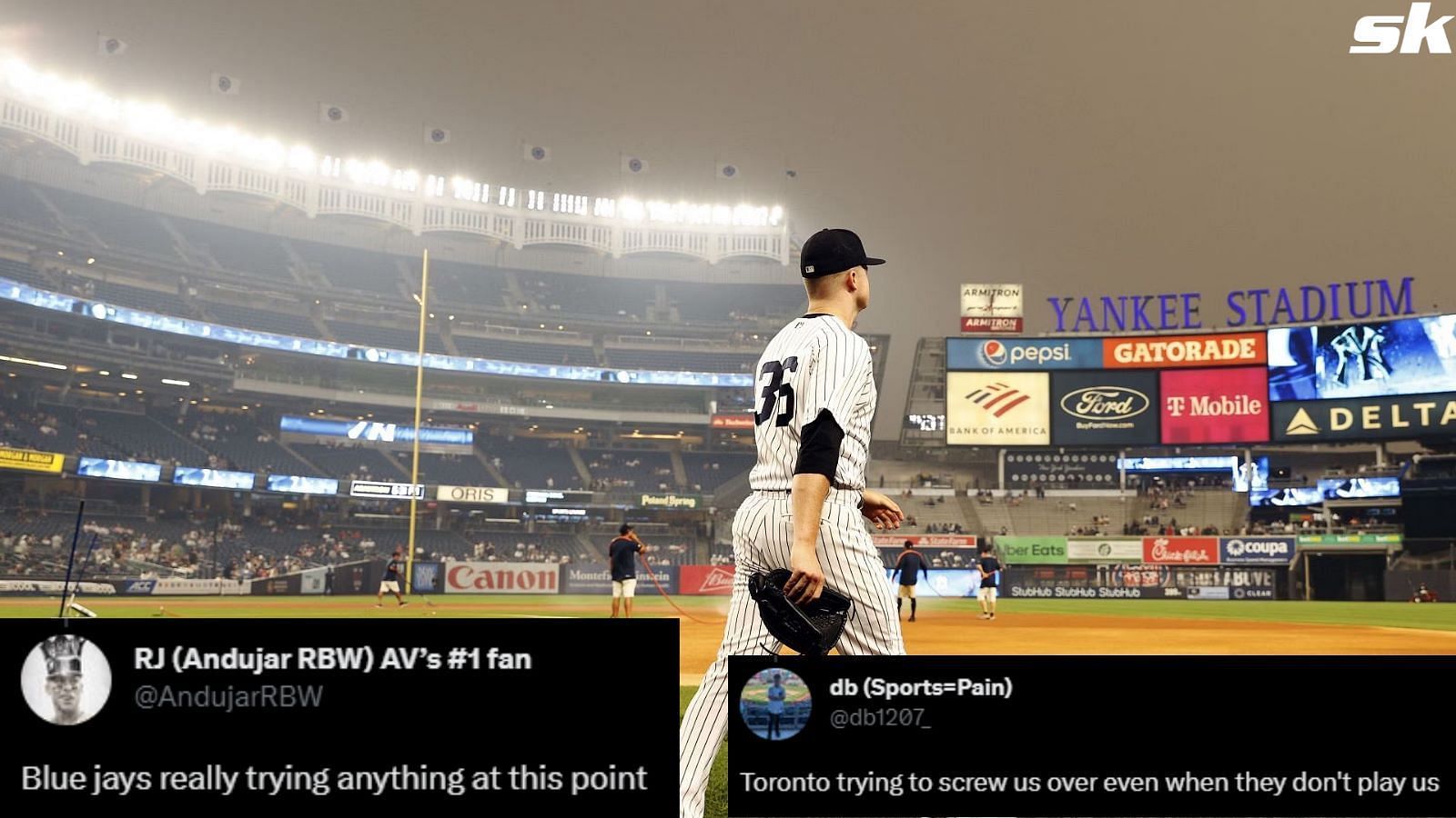 Yankee Stadium surrounded by haze from Canadian wildfires