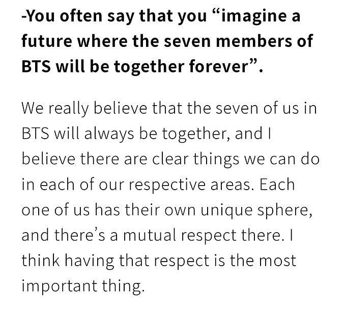 “We really believe that seven of us in BTS will always be together ...