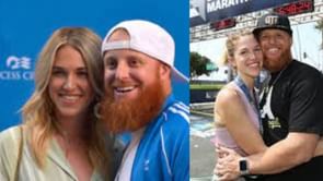 Boston Red Sox star Justin Turner's wife Kourtney raises a glass to his baseball greatness in a front page newspaper tribute
