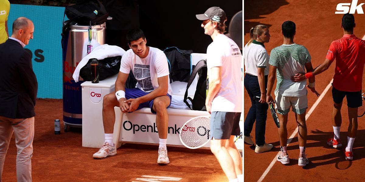 Carlos Alcaraz suffered from cramps in the 2023 French open semifinal against Novak Djokovic.