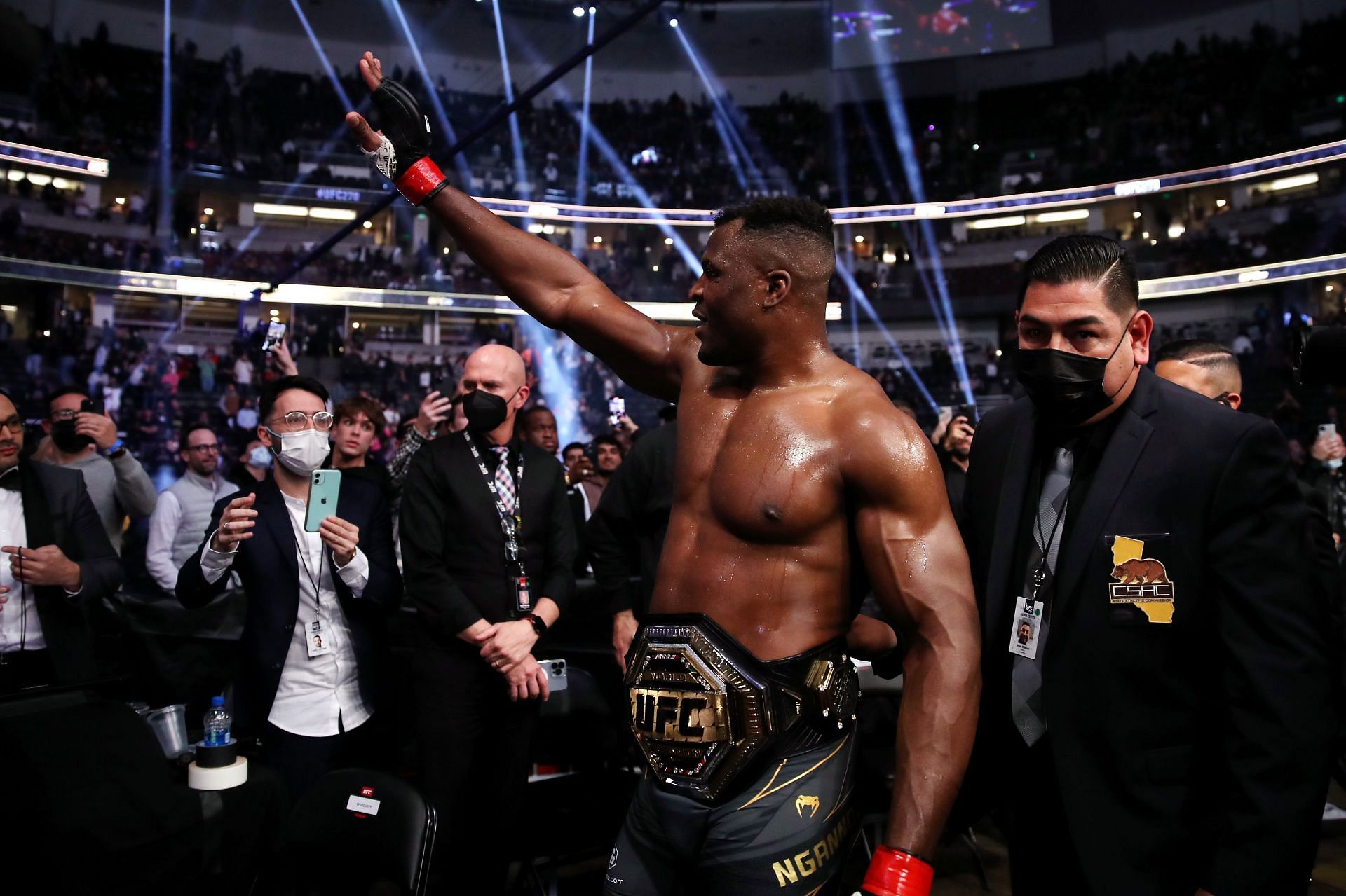 Francis Ngannou leaving the famed octagon at UFC 270 [Image courtesy: Getty images]