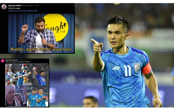 "Buddy, aapke father aaye hain" - Indian fans quip after Sunil Chhetri dismantles Pakistan with a hattrick in SAFF Championship 2023