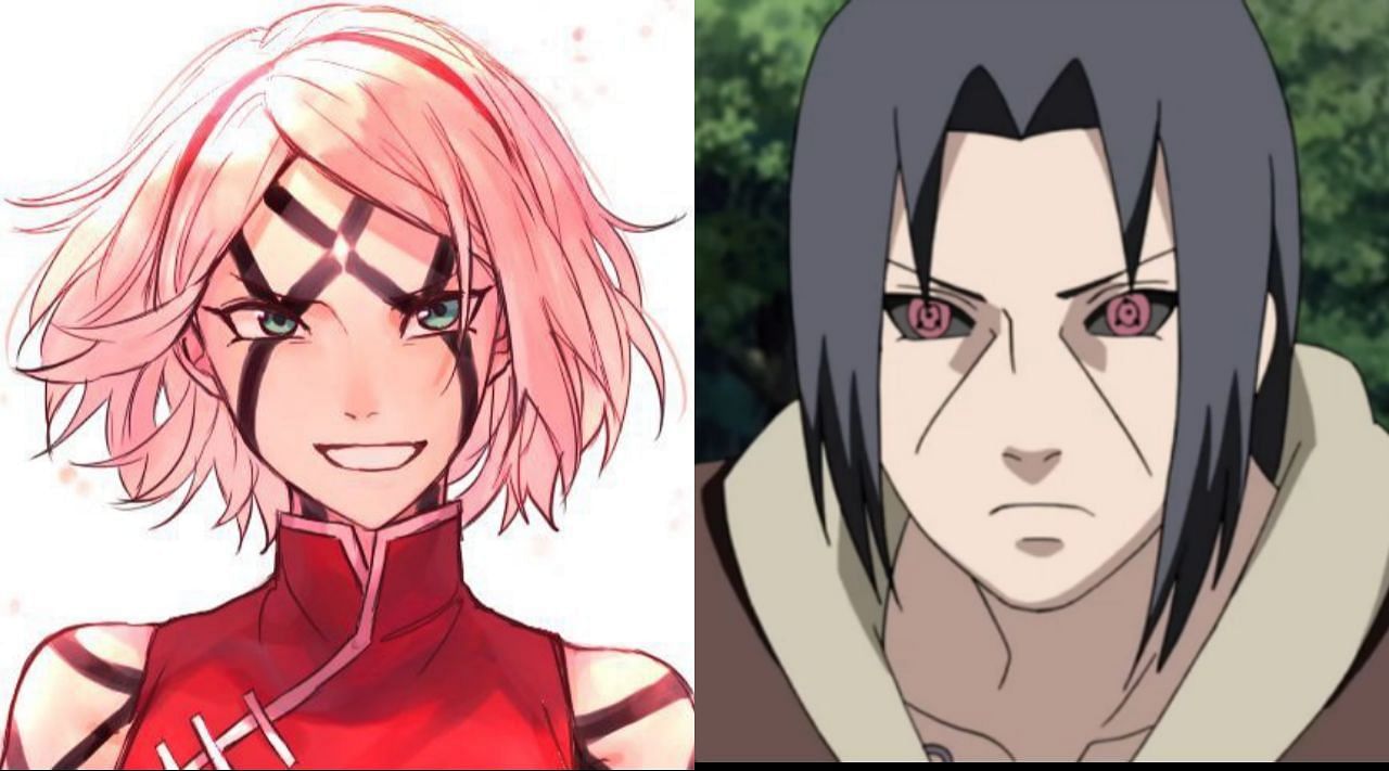Sakura and Itachi (Image via u/DarkGodFlash313/ r/Naruto)