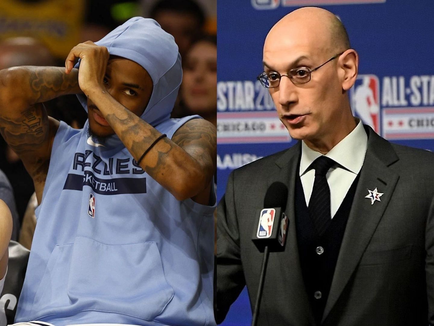 Ja Morant of the Memphis Grizzlies and NBA commissioner Adam Silver.