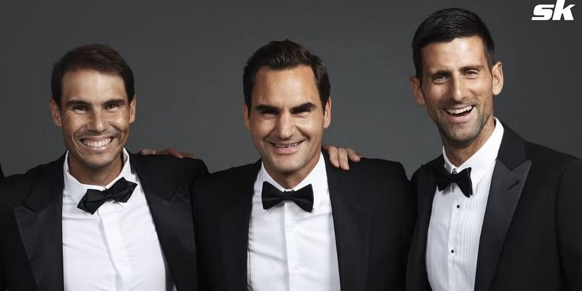 Rafael Nadal (L), Roger Federer, and Novak Djokovic (R)