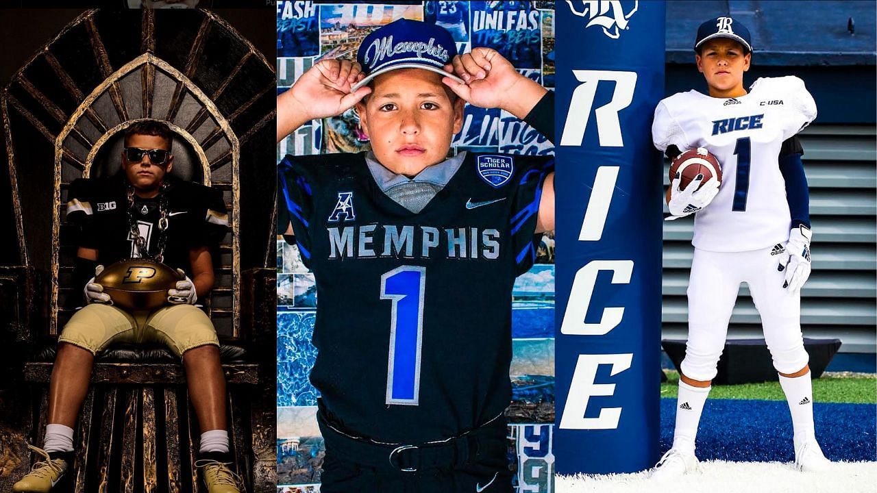 He has visited Purdue (L), Memphis (C), and Rice (R). Credit: Baby Gronk&#039;s IG
