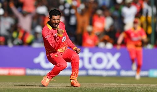 Sikandar Raza is pumped up after cleaning up Shai Hope at a crucial juncture of the game