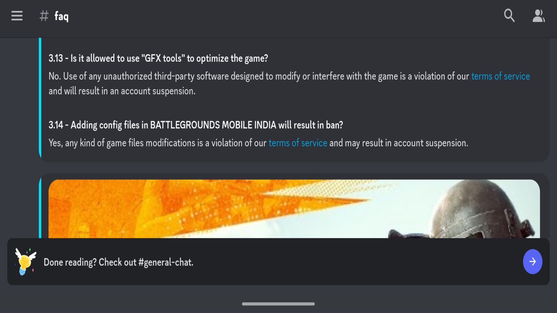 FAQ section in BGMI discord server (Image via BGMI discord)