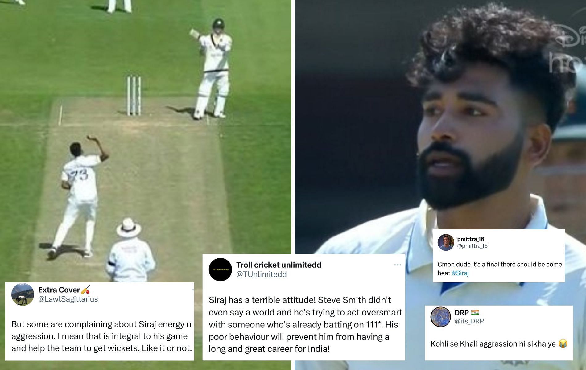 Steve Smith and Mohammed Siraj exchanged a few words on Day 2. (Pics: Twitter/Disney+Hotstar)