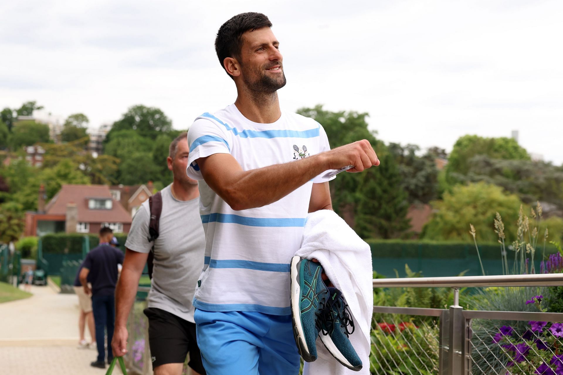 Novak Djokovic practicing for Wimbledon 2023