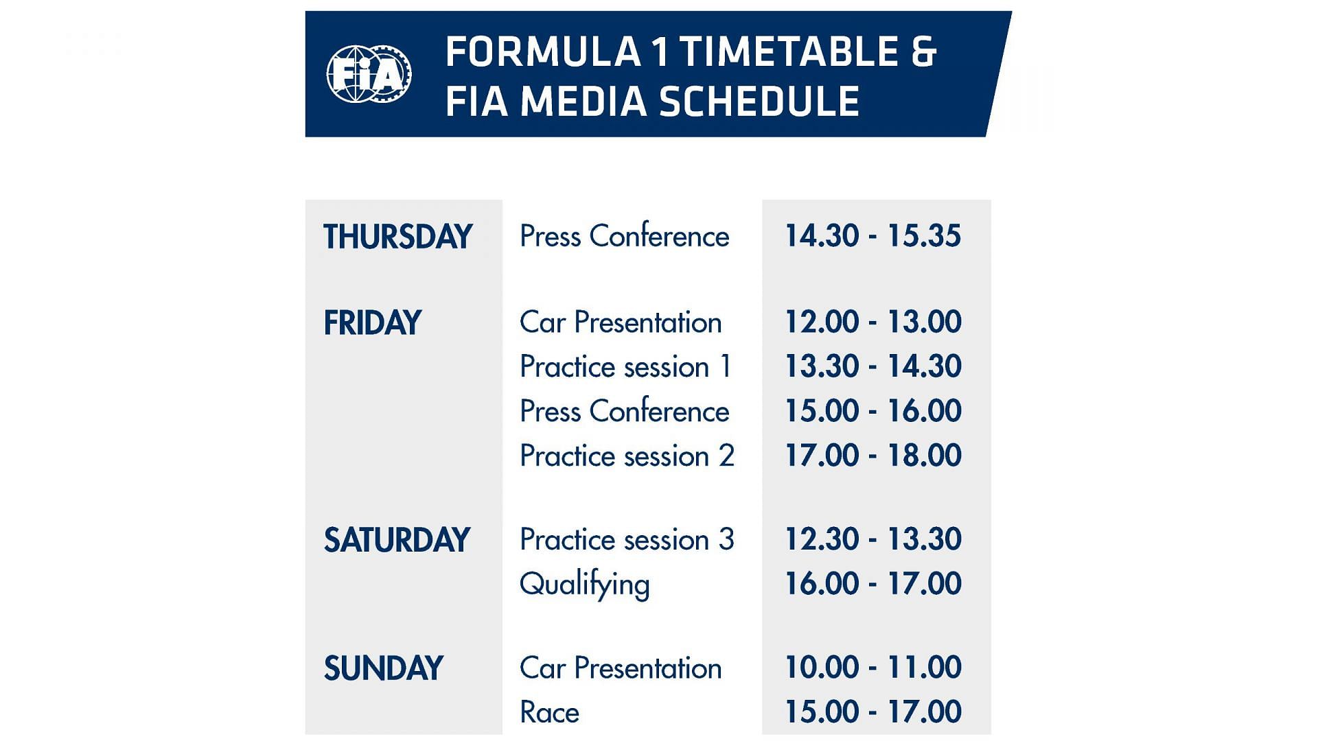Official 2023 F1 Spanish Grand Prix timetable provided by the FIA (Image via fia.com)
