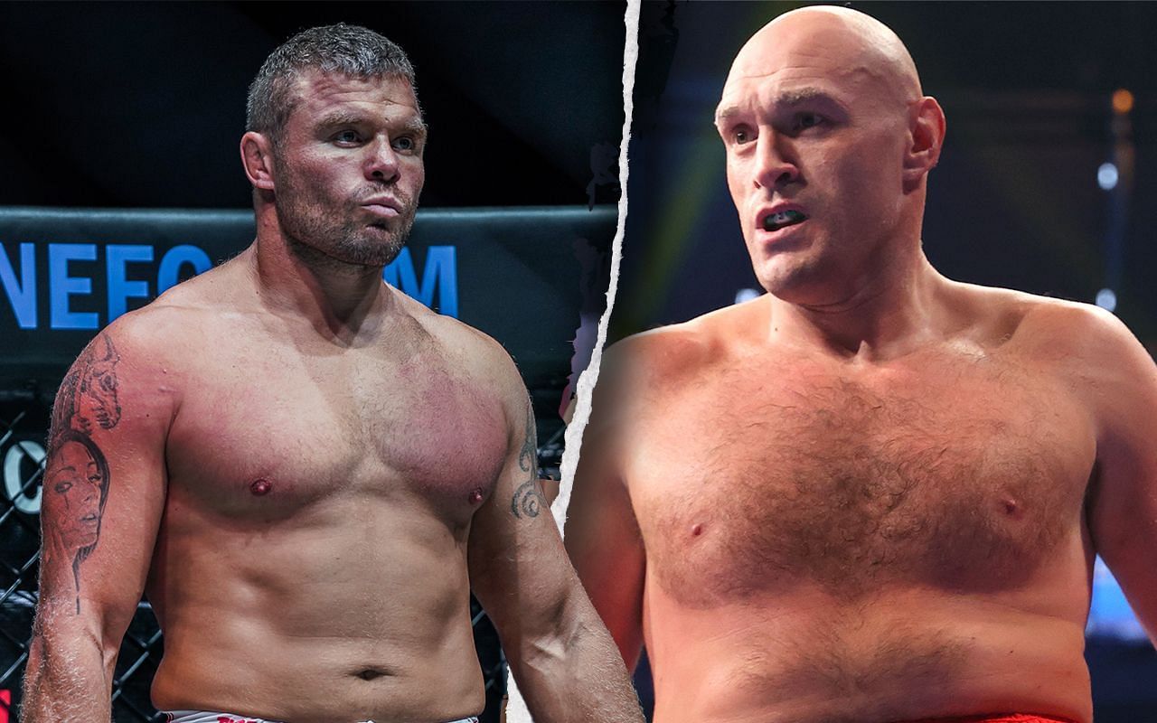 Anatoly Malykhin (left) and Tyson Fury (right).